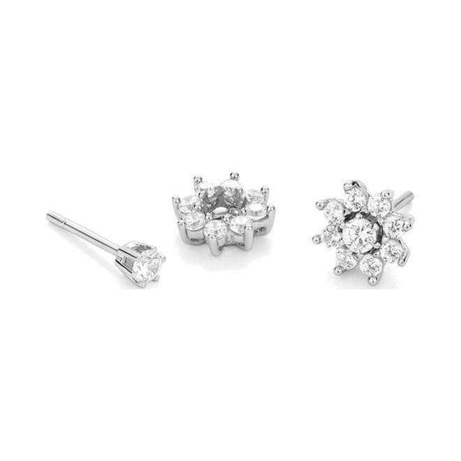 Pendientes Rosetón de oro blanco de 18 Kt con diamantes de 0,80 ct