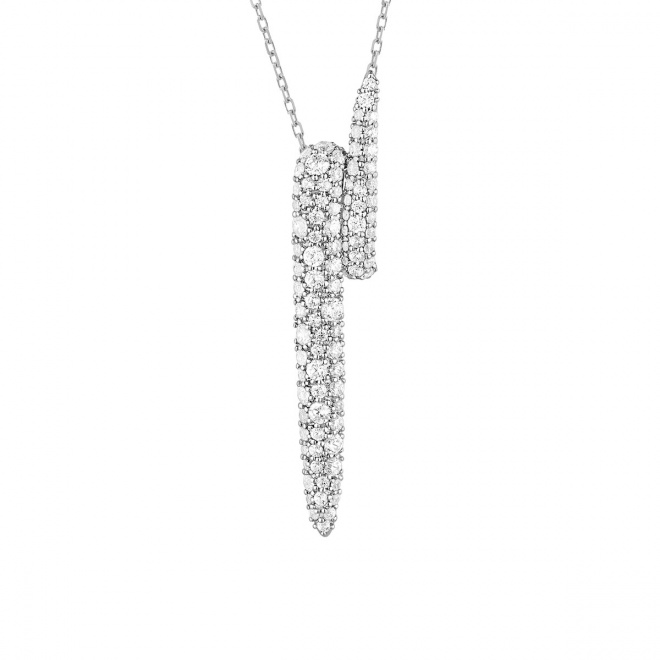 Colgante Largo de oro blanco de 18 Kt con diamantes de 0,80 ct