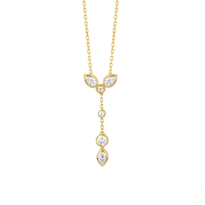 Colgante Largo de oro amarillo de 18 Kt con diamantes talla pera de 0,45 ct