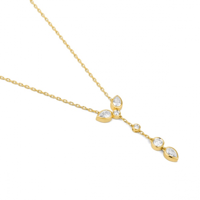 Colgante Largo de oro amarillo de 18 Kt con diamantes talla pera de 0,45 ct