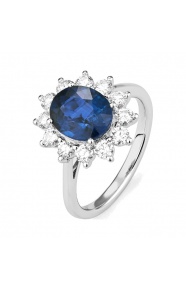 Anillo de oro blanco de 18 Kt con zafiro azul de 2,80 ct y diamantes de 0,85 ct