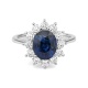 Anillo de oro blanco de 18 Kt con zafiro azul de 2,80 ct y diamantes de 0,85 ct