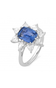 Anillo de oro blanco de 18 Kt con zafiro azul y diamantes de 1,25 ct