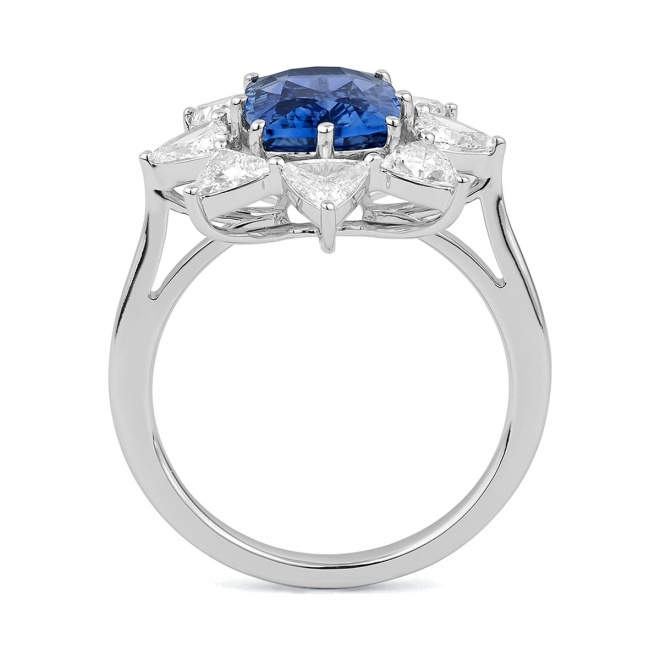 Anillo de oro blanco de 18 Kt con zafiro azul y diamantes de 1,25 ct