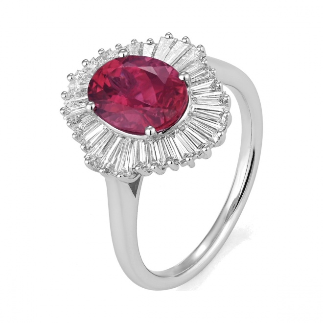 Anillo Bailarina de oro blanco de 18 Kt con rubelita de 1,92 ct y diamantes de 1,00 ct