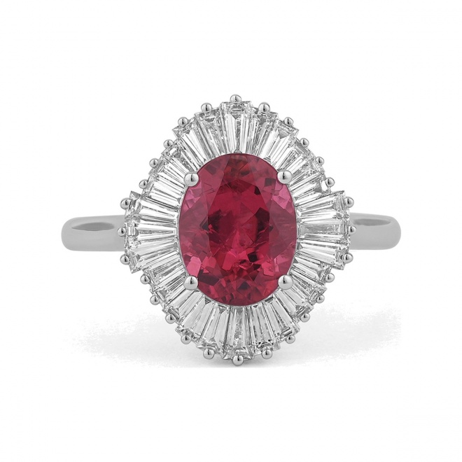 Anillo Bailarina de oro blanco de 18 Kt con rubelita de 1,92 ct y diamantes de 1,00 ct