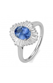Anillo Bailarina de oro blanco de 18 Kt con zafiro azul de 1,75 ct y diamantes de 0,75 ct