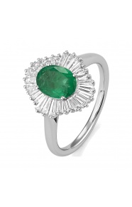 Anillo Bailarina de oro blanco de 18 Kt con esmeralda de 1,35 ct y diamantes de 0,70 ct