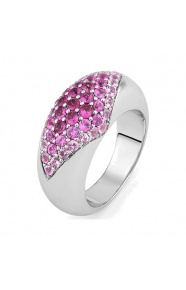 Anillo Pavé de oro blanco de 18 Kt con zafiro rosa de 1,90 ct