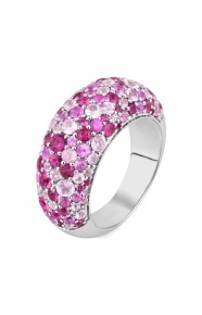 Anillo Pavé de oro blanco de 18 Kt con zafiro rosa de 4,15 ct
