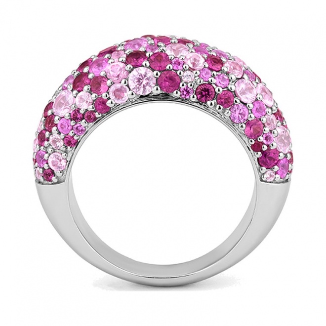 Anillo Pavé de oro blanco de 18 Kt con zafiro rosa de 4,15 ct