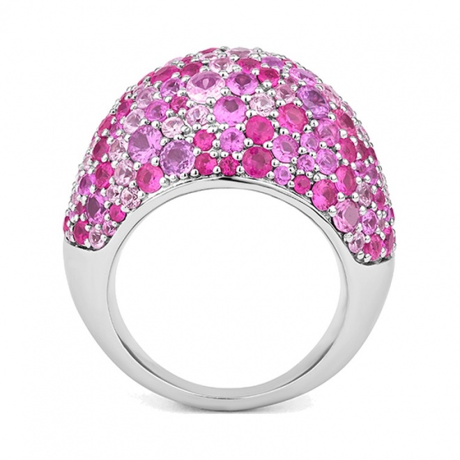 Anillo Pavé de oro blanco de 18 Kt con zafiro rosa de 7,70 ct