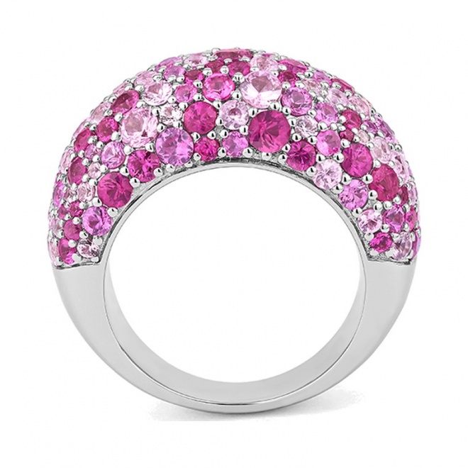 Anillo Pavé de oro blanco de 18 Kt con zafiro rosa de 5,65 ct