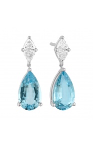 Pendientes Largos de oro blanco de 18 Kt con aguamarina de 4,80 ct y diamantes de 0,63 ct