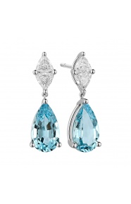 Pendientes Largos de oro blanco de 18 Kt con aguamarina de 2,90 ct y diamantes de 0,65 ct