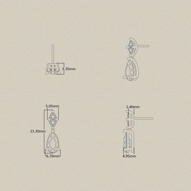 Pendientes Largos de oro blanco de 18 Kt con aguamarina de 2,90 ct y diamantes de 0,65 ct
