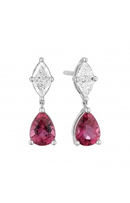Pendientes Largos de oro blanco de 18 Kt con rubelita de 2,60 ct y diamantes de 0,65 ct