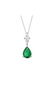 Colgante Largo de oro blanco de 18 Kt con esmeralda de 1,50 ct y diamantes de 0,33 ct