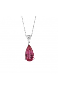 Colgante Largo de oro blanco de 18 Kt con rubelita de 1,80 ct y diamante de 0,21 ct