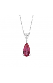 Colgante Largo de oro blanco de 18 Kt con rubelita de 1,10 ct y diamante de 0,21 ct