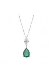 Colgante Largo de oro blanco de 18 Kt con esmeralda de 1,30 ct y diamantes de 0,33 ct