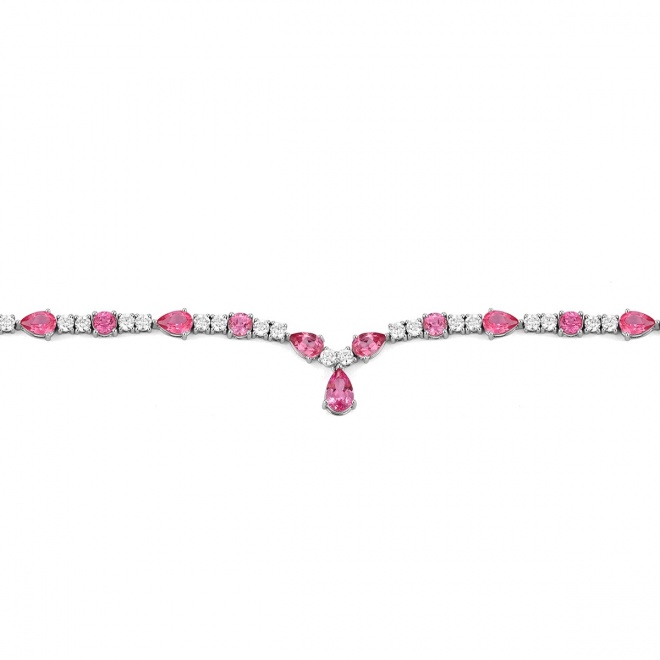 Collar de oro blanco de 18 Kt con espinelas de 16,35 ct y diamantes de 5,15 ct