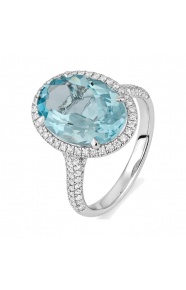 Anillo de oro blanco de 18 Kt con aguamarina de 4,55 ct y diamantes de 0,69 ct