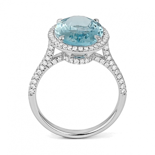 Anillo de oro blanco de 18 Kt con aguamarina de 4,55 ct y diamantes de 0,69 ct