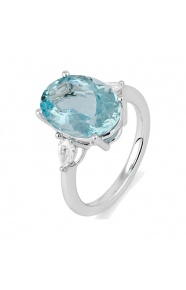 Anillo de oro blanco de 18 Kt con aguamarina de 5,13 ct y diamantes de 0,35 ct