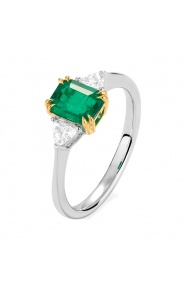 Anillo de oro de 18 Kt con esmeralda de 0,86 ct y diamantes de 0,29 ct