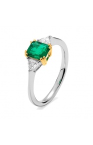 Anillo de oro de 18 Kt con esmeralda de 0,75 ct y diamantes de 0,28 ct