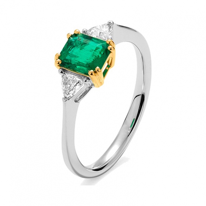 Anillo de oro de 18 Kt con esmeralda de 0,75 ct y diamantes de 0,28 ct