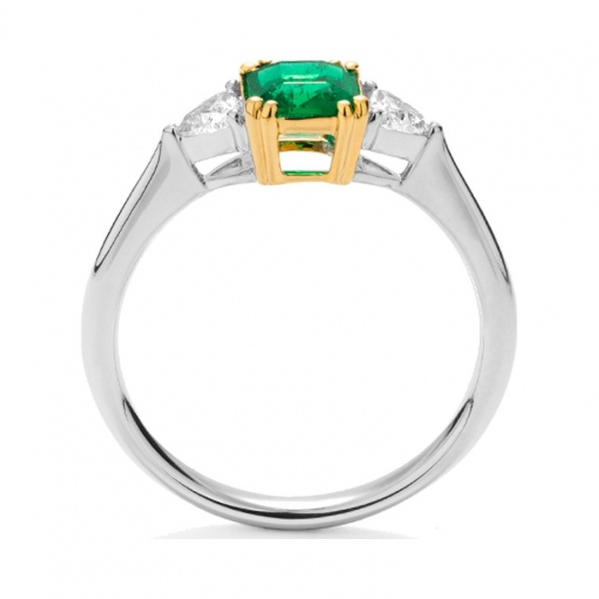 Anillo de oro de 18 Kt con esmeralda de 0,75 ct y diamantes de 0,28 ct