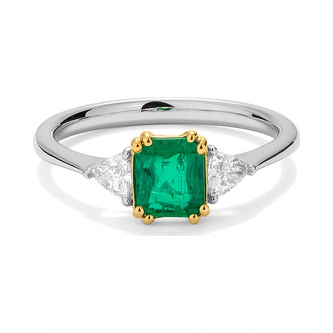 Anillo de oro de 18 Kt con esmeralda de 0,75 ct y diamantes de 0,28 ct