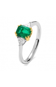 Anillo de oro de 18 Kt con esmeralda y diamantes de 0,29 ct