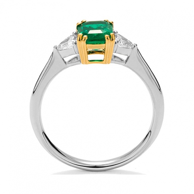 Anillo de oro de 18 Kt con esmeralda y diamantes de 0,29 ct