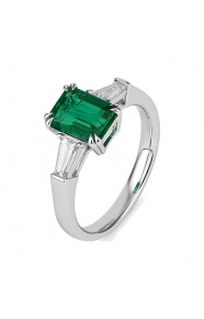 Anillo de oro blanco de 18 Kt con esmeralda de 1,85 ct y diamantes de 0,45 ct