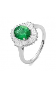 Anillo Bailarina de oro blanco de 18 Kt con piedra de color y diamantes