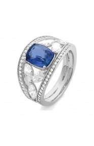 Anillo de oro blanco de 18 Kt con zafiro azul de 2,44 ct y diamantes de 1,72 ct