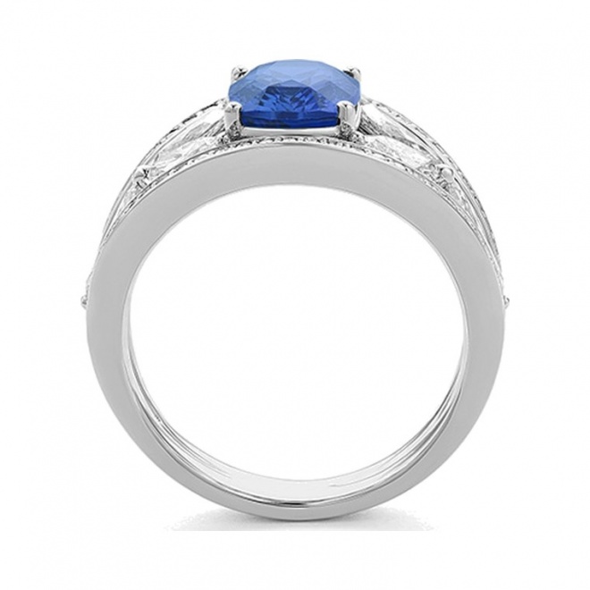 Anillo de oro blanco de 18 Kt con zafiro azul de 2,44 ct y diamantes de 1,72 ct