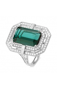 Anillo de oro blanco de 18 Kt con turmalina de 6,49 ct y diamantes de 0,80 ct