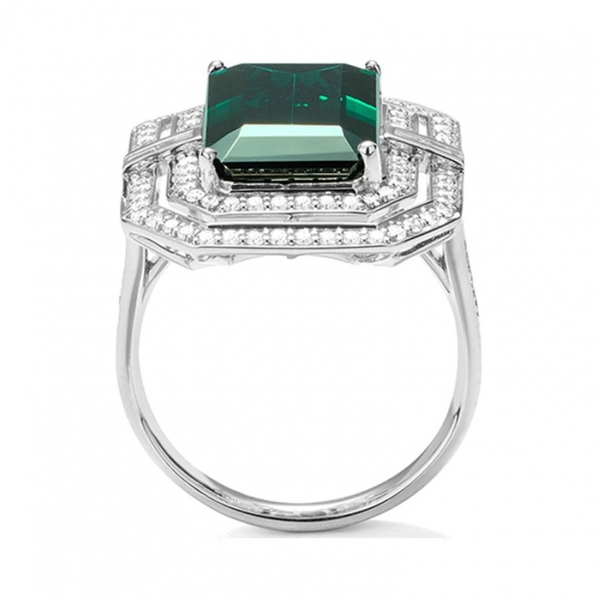 Anillo de oro blanco de 18 Kt con turmalina de 6,49 ct y diamantes de 0,80 ct