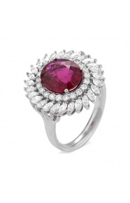 Anillo de oro blanco de 18 Kt con rubelita de 3,21 ct y diamantes de 1,09 ct