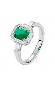 Anillo de oro blanco de 18 Kt con esmeralda de 0,89 ct y diamantes de 0,59 ct