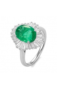 Anillo Bailarina de oro blanco de 18 Kt con esmeralda de 1,80 ct y diamantes de 1,29 ct