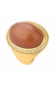 Anillo de oro de 18 Kt con piedra luna de 1,50 ct y diamantes de 0,30 ct