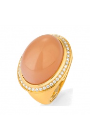 Anillo de oro de 18 Kt con piedra luna de 1,50 ct y diamantes de 0,30 ct