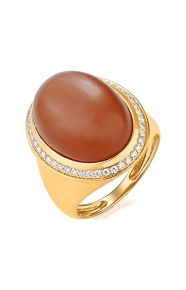Anillo de oro de 18 Kt con piedra luna y diamantes de 0,30 ct