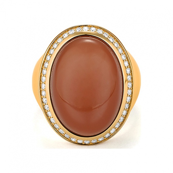Anillo de oro de 18 Kt con piedra luna y diamantes de 0,30 ct