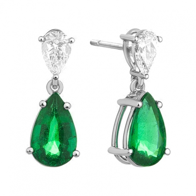 Pendientes de oro blanco de 18 Kt con esmeralda de 4,19 ct y diamantes de 1,02 ct